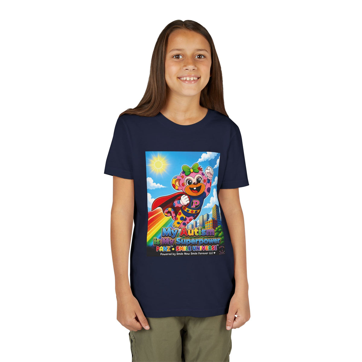 Panz™ Youth Short Sleeve Tee – "My Autism is My Superpower" Graphic | Smile Universe Collection