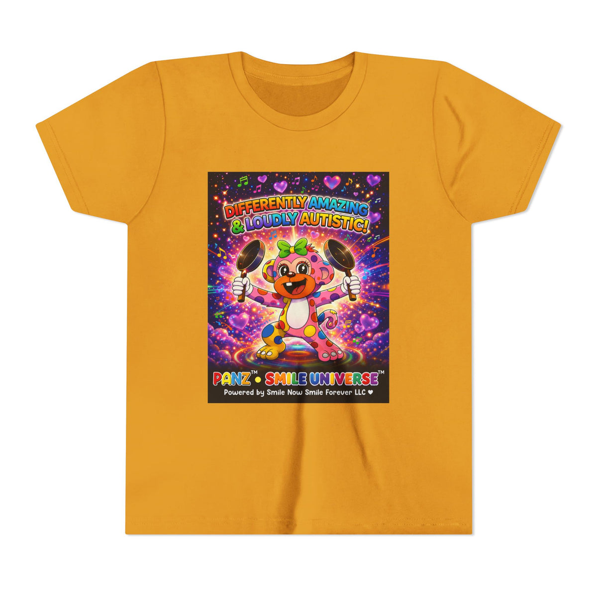Panz™ Youth Short Sleeve Tee – "Differently Amazing & Loudly Autistic!" Graphic | Smile Universe Collection