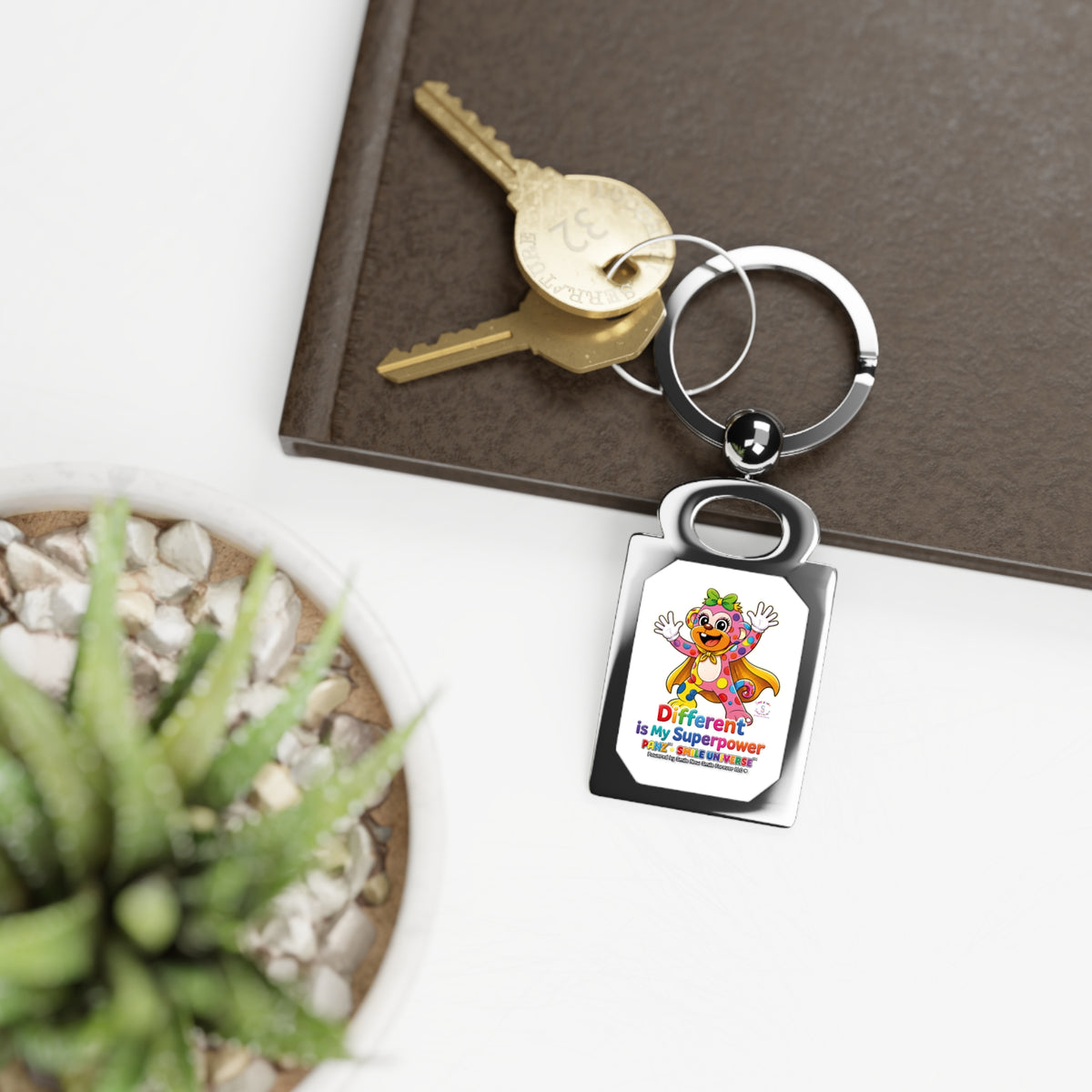 Panz™ Rectangle Photo Keyring – "Different is My Superpower" Graphic | Smile Universe Collection
