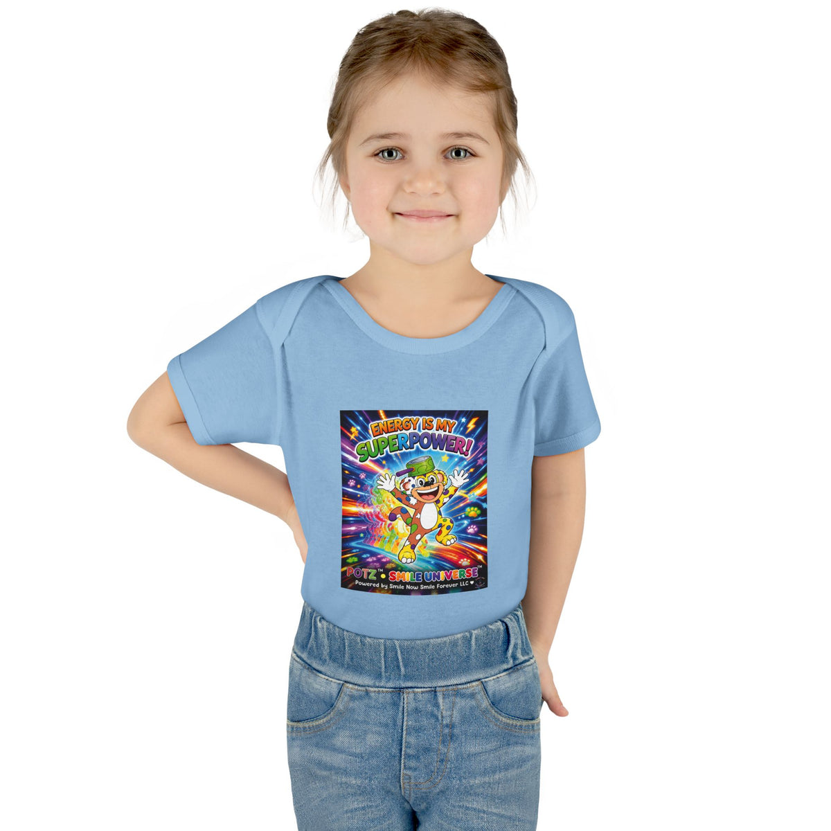 Potz™ Infant Baby Rib Bodysuit – "Energy is My Superpower!" Graphic Onesie | Smile Universe Collection