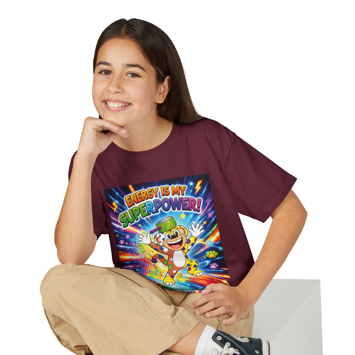 Potz™ Youth DryBlend® T-Shirt – "Energy is My Superpower!" Graphic Tee | Smile Universe Collection