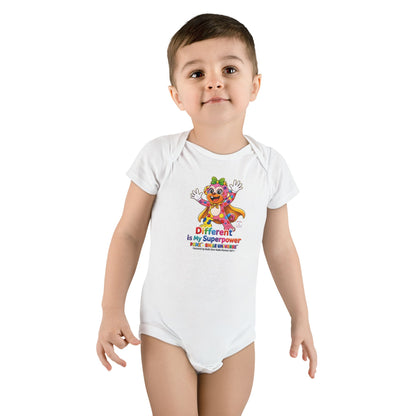 Panz™ Baby Short Sleeve Onesie® – "Different is My Superpower" Graphic | Smile Universe Collection