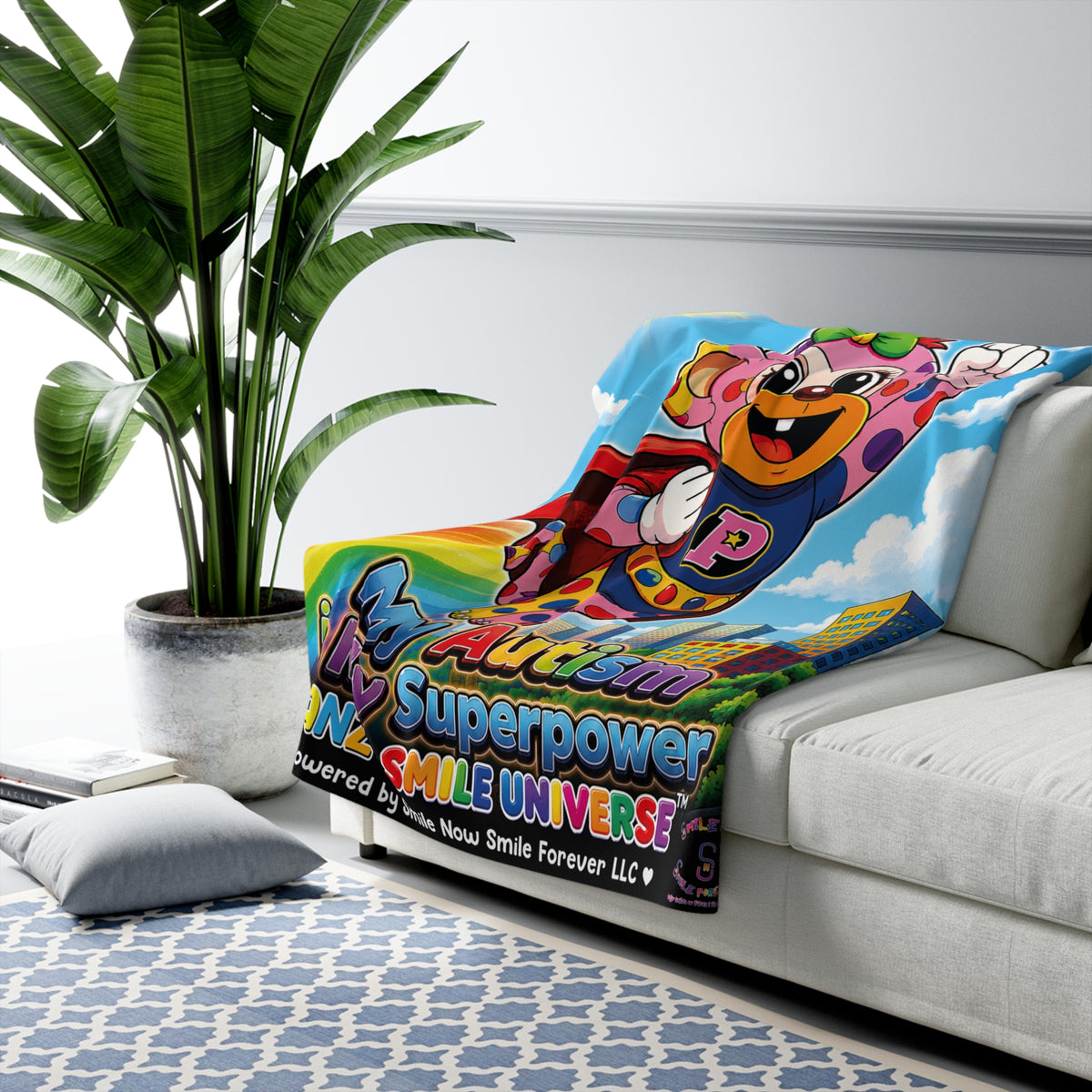 Panz™ Sherpa Fleece Blanket – "My Autism is My Superpower" Graphic | Smile Universe Collection