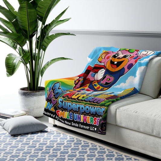 Panz™ Sherpa Fleece Blanket – "My Autism is My Superpower" Graphic | Smile Universe Collection