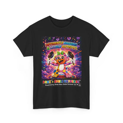 Panz™ Unisex Heavy Cotton™ Tee – "Differently Amazing & Loudly Autistic!" Graphic | Smile Universe Collection