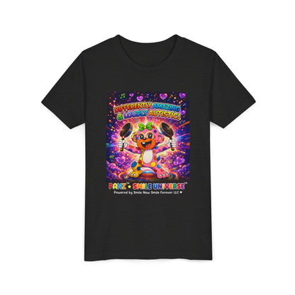 Panz™ Youth Short Sleeve Tee – "Differently Amazing & Loudly Autistic!" Graphic | Smile Universe Collection