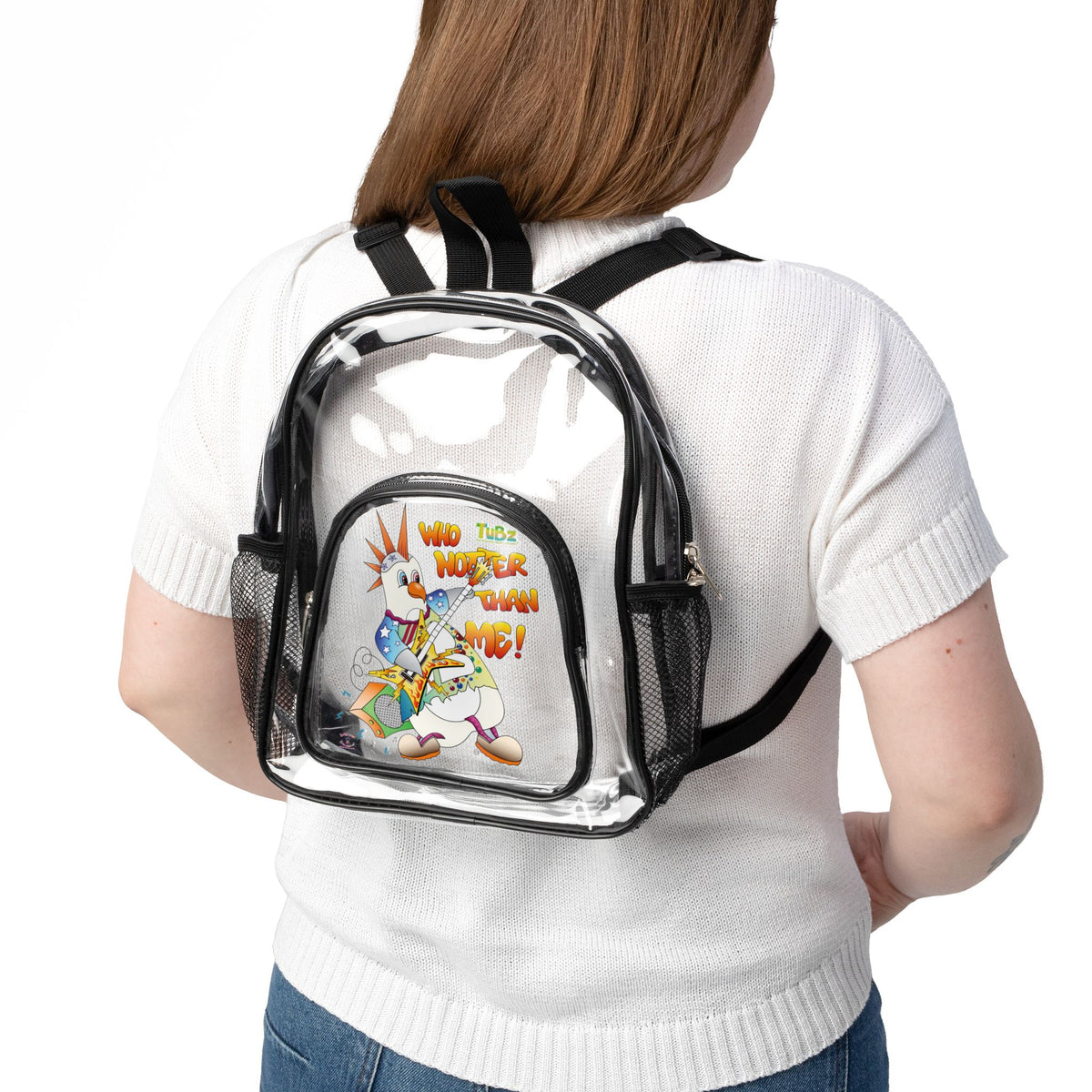 TuBz™ Clear Stadium Backpack - "Who Hotter Than Me!" | Smile Universe TuBz4Kidz Collection