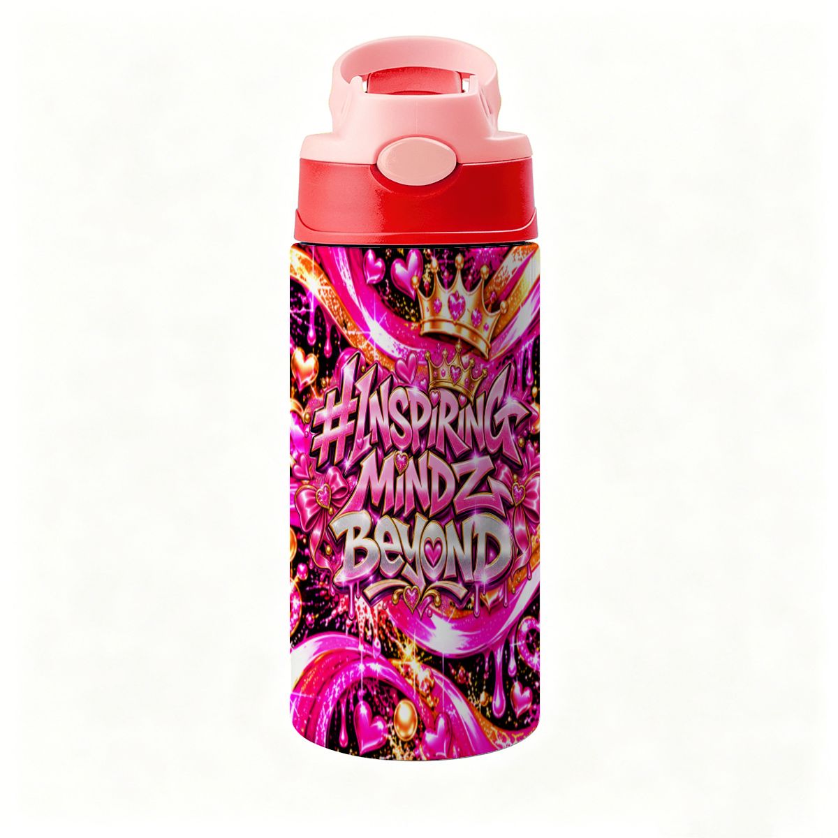 BWD Pink Water Bottle – Inspiring Mindz Beyond Hearts & Crowns Graphic Bottle