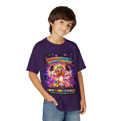 Panz™ Youth DryBlend® T-Shirt – "Differently Amazing & Loudly Autistic!" Graphic | Smile Universe Collection