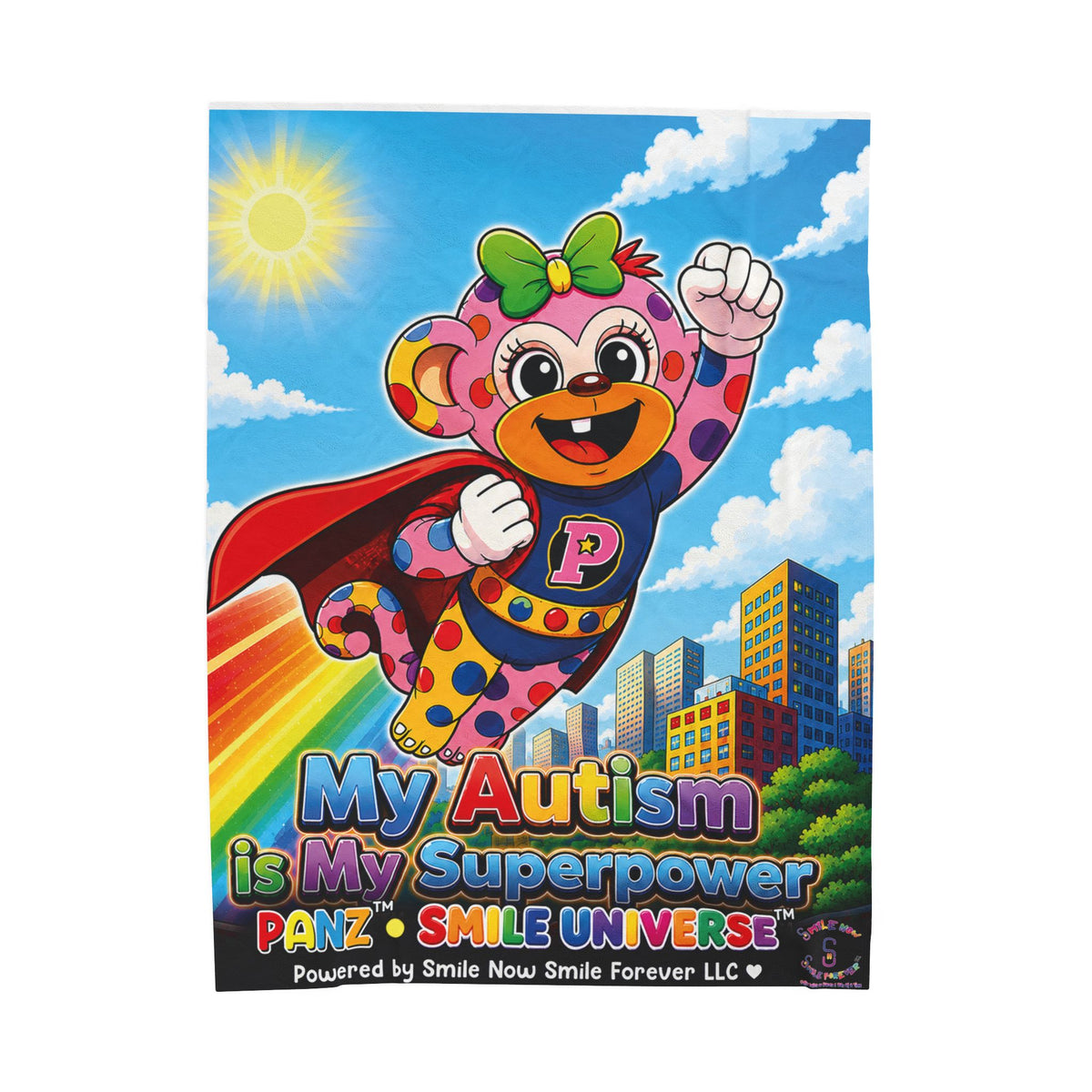 Panz™ Velveteen Plush Blanket – "My Autism is My Superpower" Graphic | Smile Universe Collection
