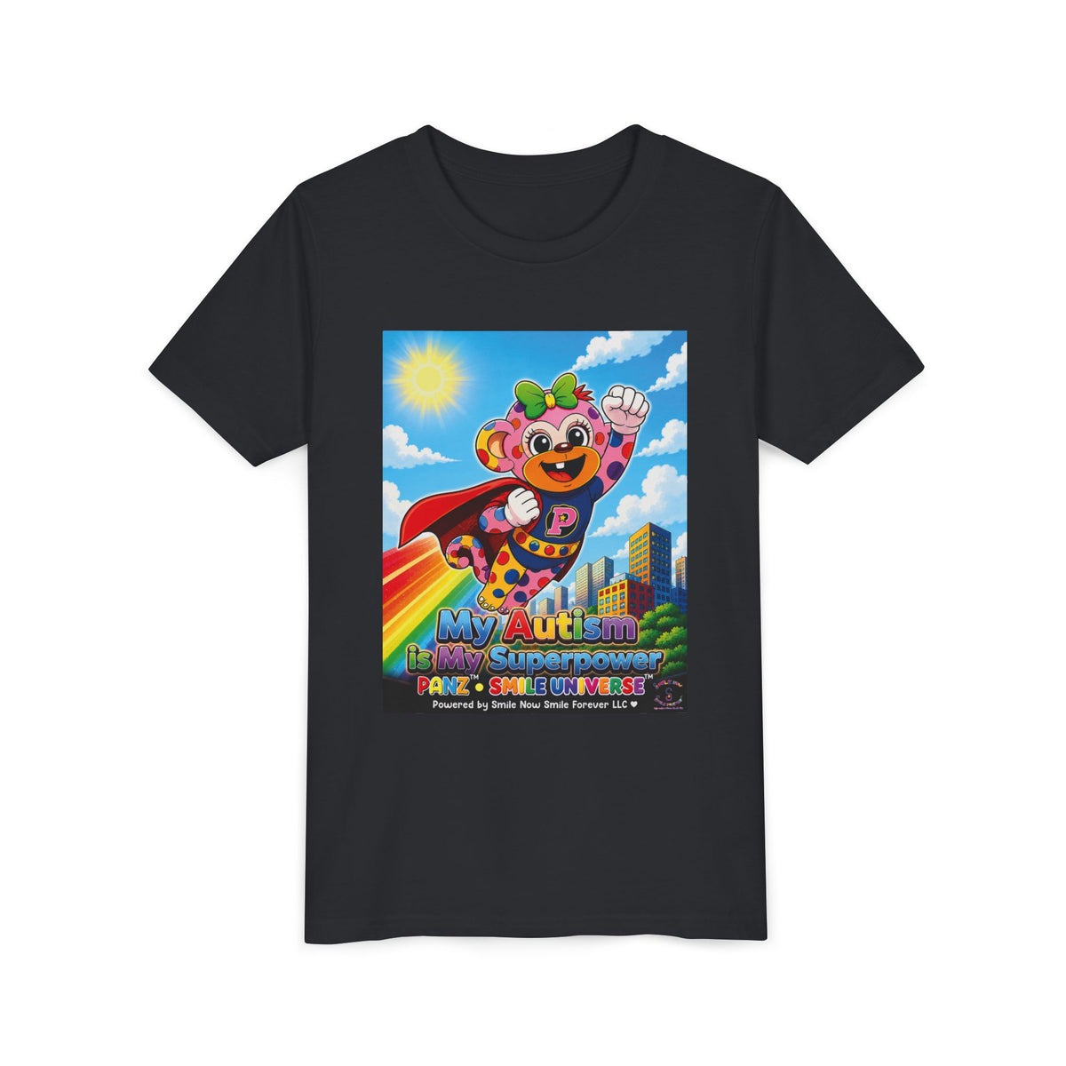 Panz™ Youth Short Sleeve Tee – "My Autism is My Superpower" Graphic | Smile Universe Collection