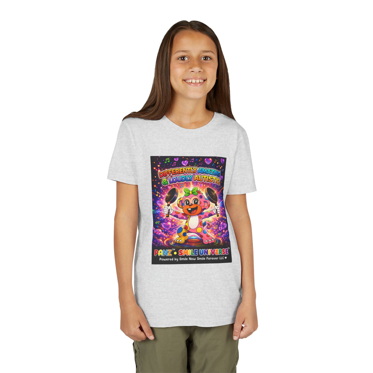 Panz™ Youth Short Sleeve Tee – "Differently Amazing & Loudly Autistic!" Graphic | Smile Universe Collection