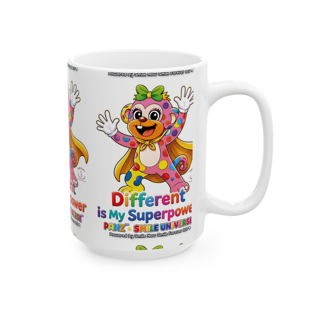 Panz™ Ceramic Mug (11oz & 15oz) – "Different is My Superpower" Graphic | Smile Universe Collection