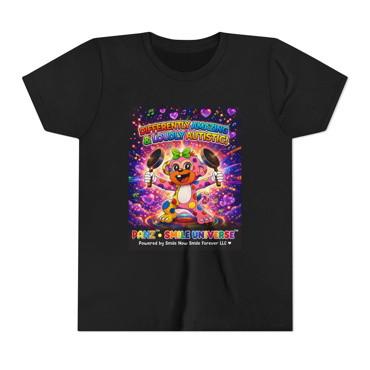 Panz™ Youth Short Sleeve Tee – "Differently Amazing & Loudly Autistic!" Graphic | Smile Universe Collection