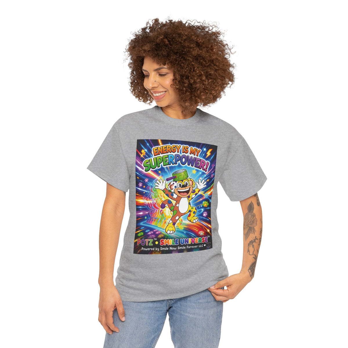 Potz™ Unisex Heavy Cotton™ Tee – "Energy is My Superpower!" Graphic Tee | Smile Universe Collection
