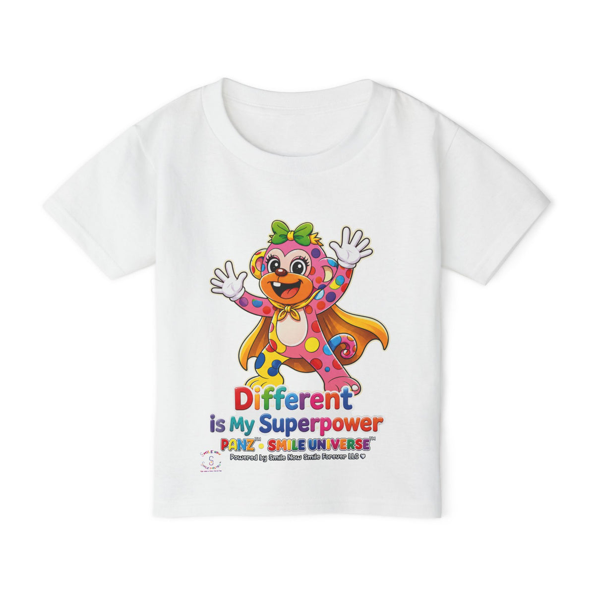 Panz™ Heavy Cotton™ Toddler T-Shirt – "Different is My Superpower" Graphic | Smile Universe Collection