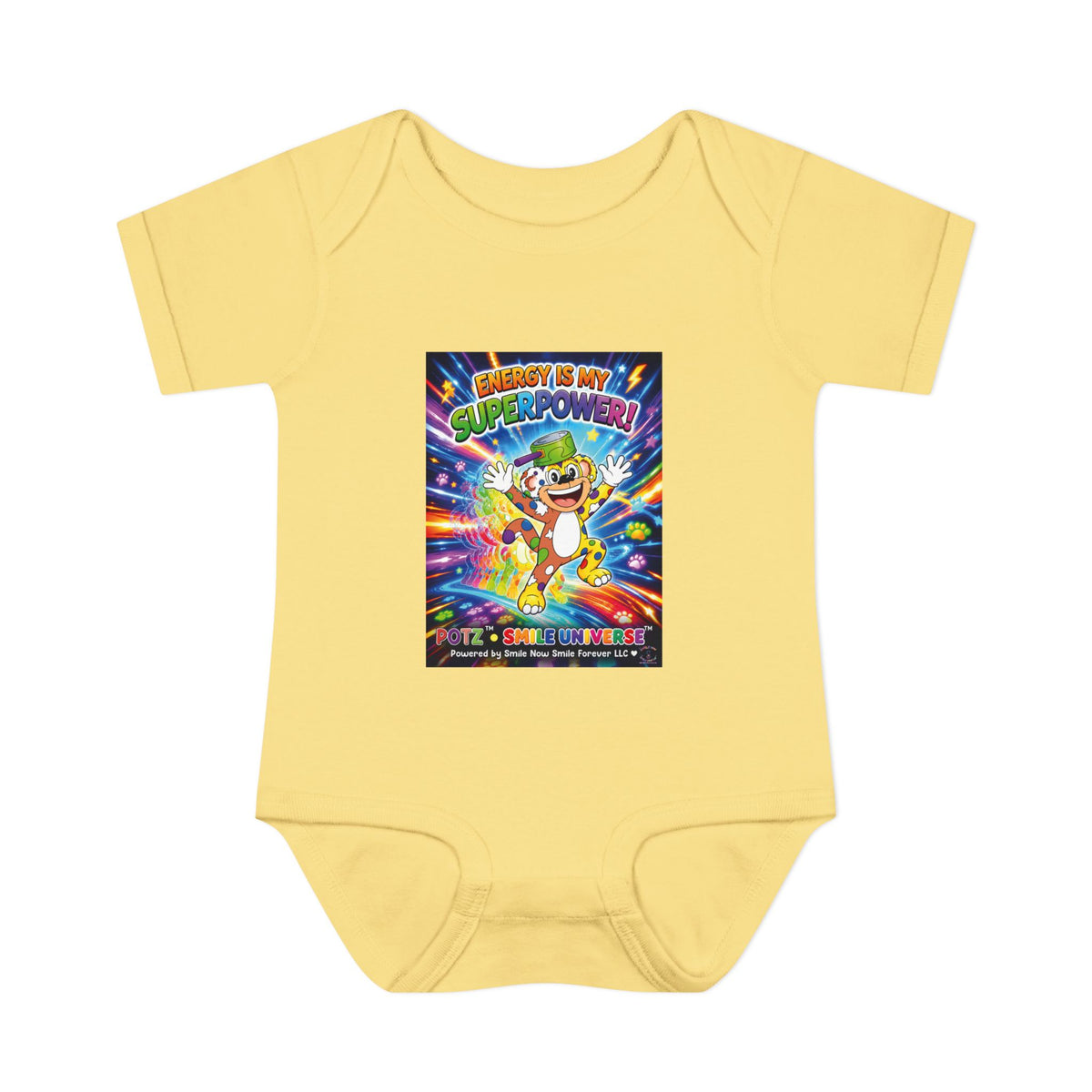 Potz™ Infant Baby Rib Bodysuit – "Energy is My Superpower!" Graphic Onesie | Smile Universe Collection