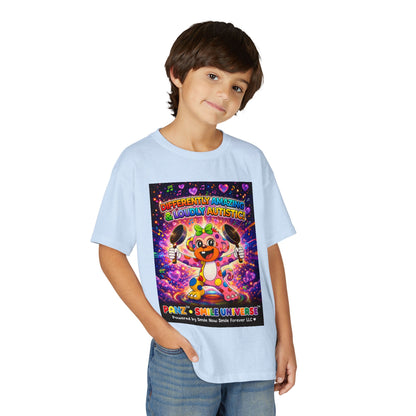Panz™ Youth DryBlend® T-Shirt – "Differently Amazing & Loudly Autistic!" Graphic | Smile Universe Collection