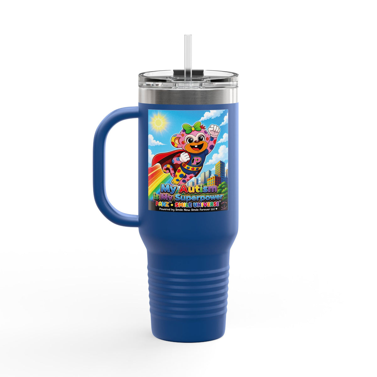 Panz™ 40oz Insulated Travel Mug – "My Autism is My Superpower" Graphic | Smile Universe Collection