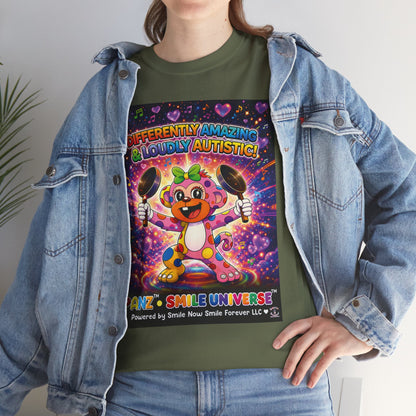 Panz™ Unisex Heavy Cotton™ Tee – "Differently Amazing & Loudly Autistic!" Graphic | Smile Universe Collection