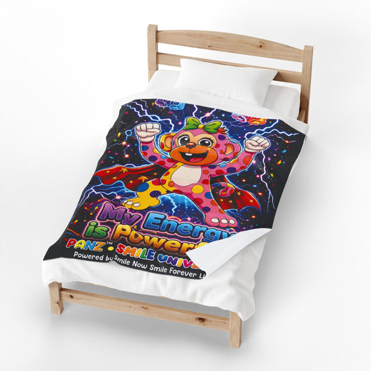 Panz™ Velveteen Plush Blanket – "My Energy is Powerful" Graphic Throw | Smile Universe Collection