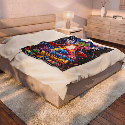 Panz™ Velveteen Plush Blanket – "My Energy is Powerful" Graphic Throw | Smile Universe Collection