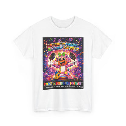 Panz™ Unisex Heavy Cotton™ Tee – "Differently Amazing & Loudly Autistic!" Graphic | Smile Universe Collection