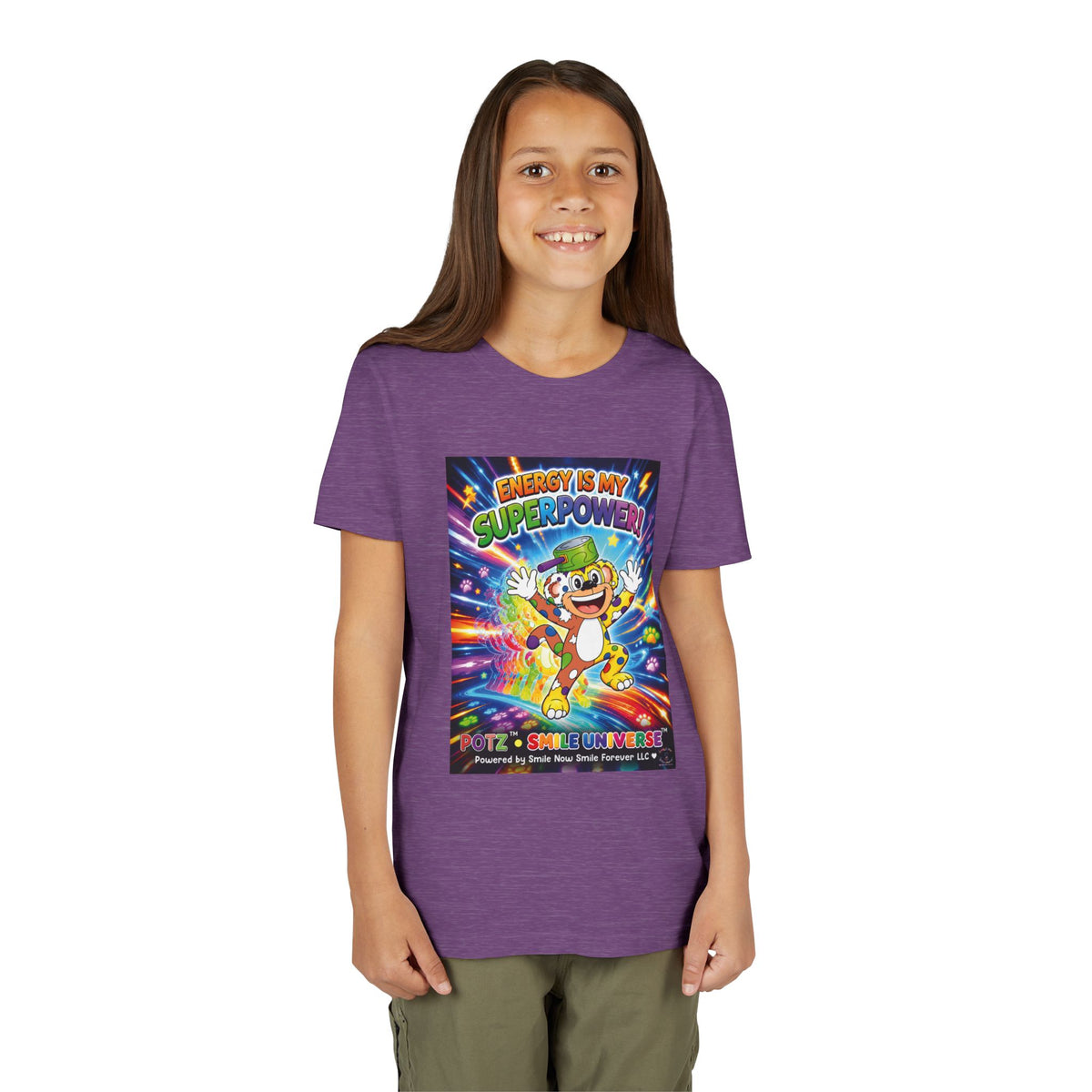 Potz™ Youth Short Sleeve Tee – "Energy is My Superpower!" Graphic Tee | Smile Universe Collection