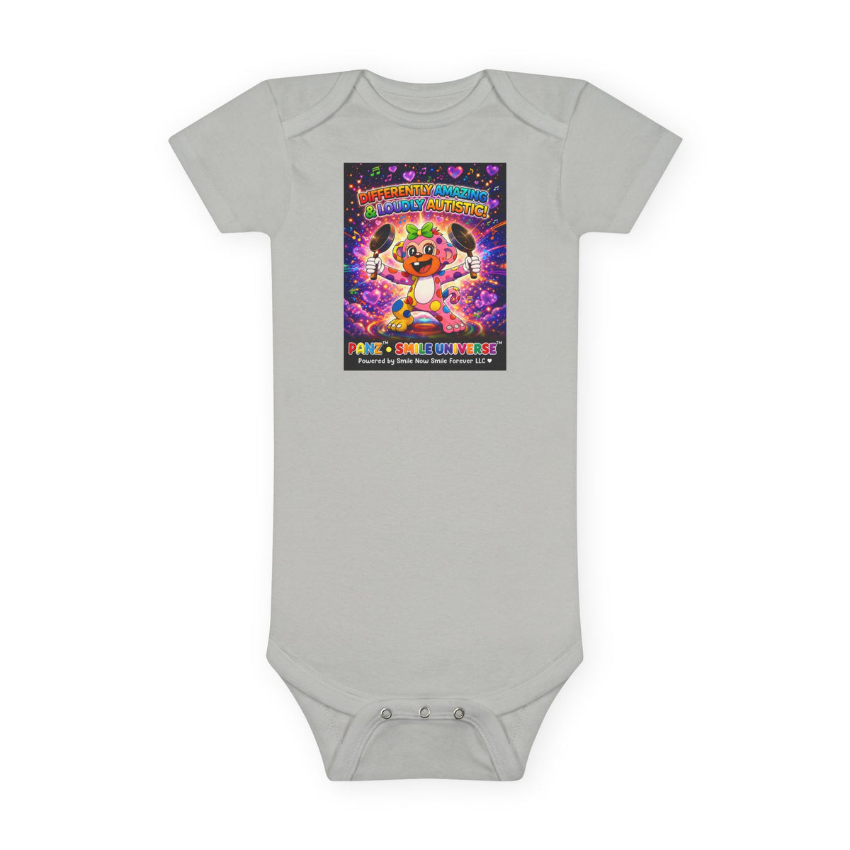 Panz™ Baby Short Sleeve Onesie® – "Differently Amazing & Loudly Autistic!" Graphic | Smile Universe Collection