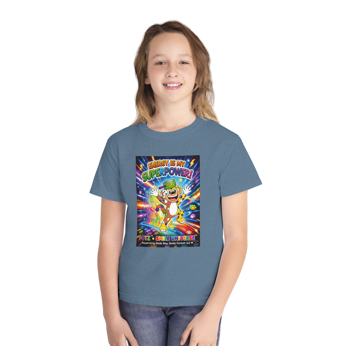Potz™ Youth Midweight Tee – "Energy is My Superpower!" Graphic Tee | Smile Universe Collection