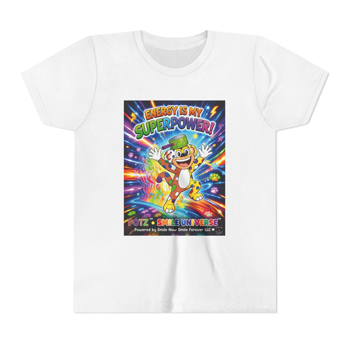 Potz™ Youth Short Sleeve Tee – "Energy is My Superpower!" Graphic Tee | Smile Universe Collection