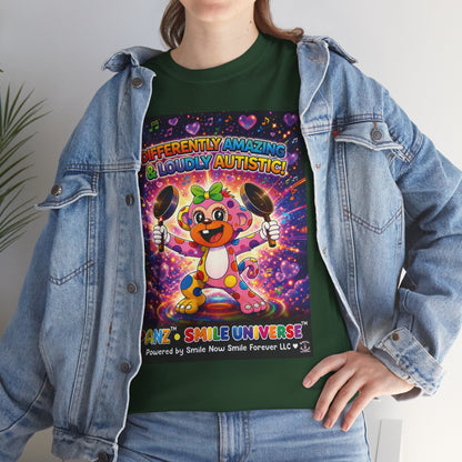Panz™ Unisex Heavy Cotton™ Tee – "Differently Amazing & Loudly Autistic!" Graphic | Smile Universe Collection