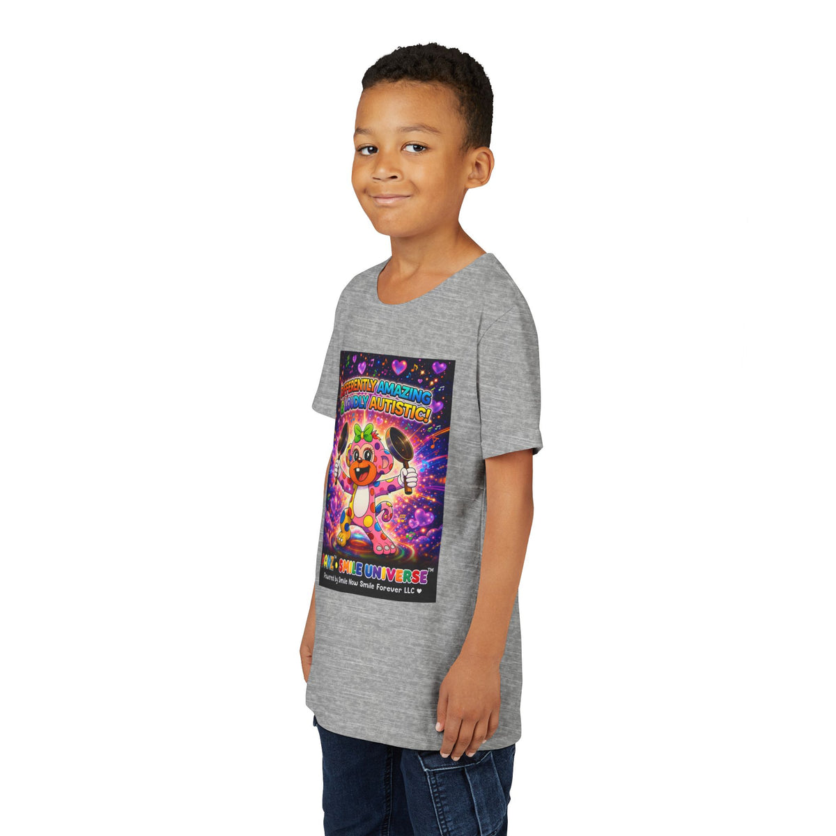 Panz™ Youth Short Sleeve Tee – "Differently Amazing & Loudly Autistic!" Graphic | Smile Universe Collection