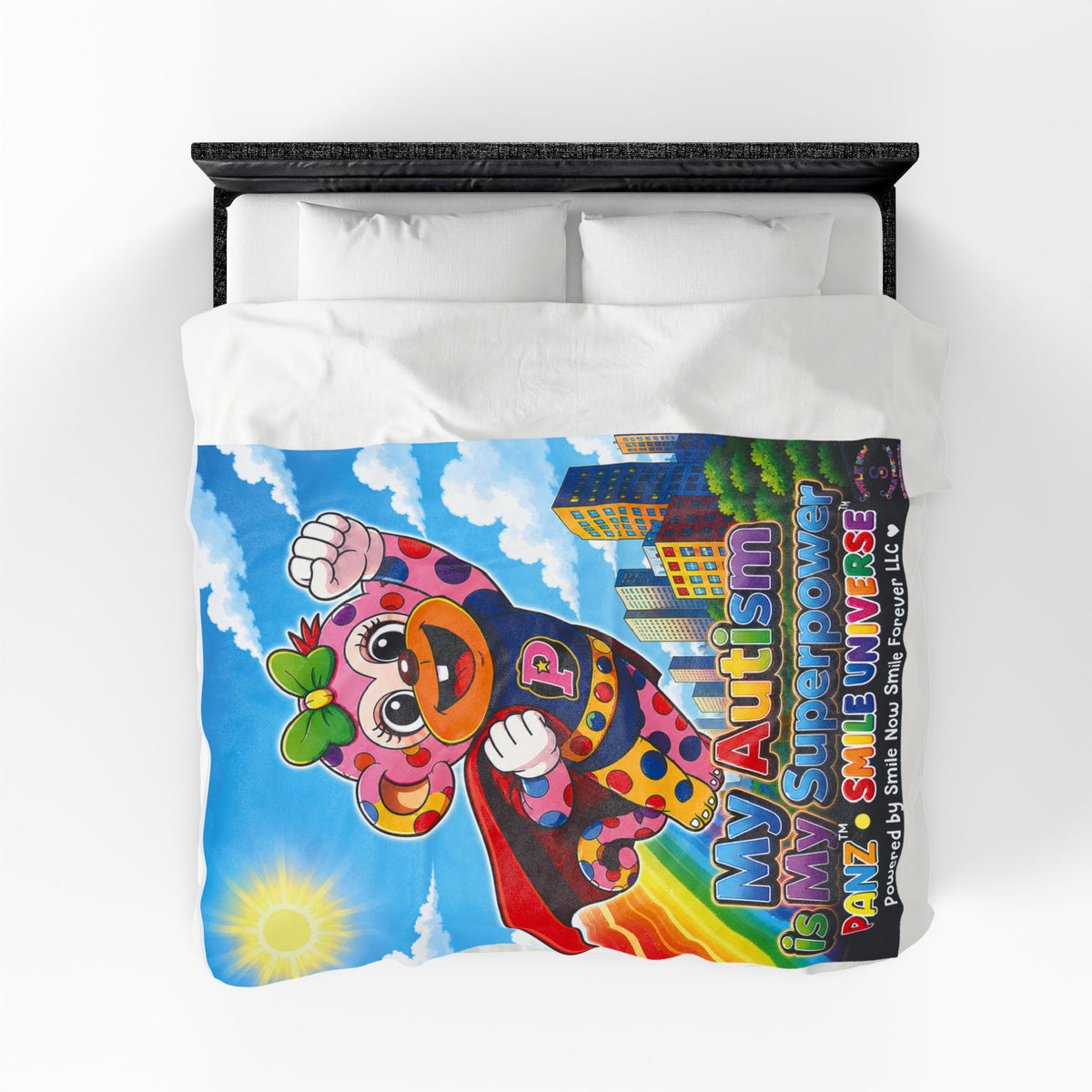 Panz™ Velveteen Plush Blanket – "My Autism is My Superpower" Graphic | Smile Universe Collection