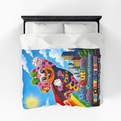 Panz™ Velveteen Plush Blanket – "My Autism is My Superpower" Graphic | Smile Universe Collection