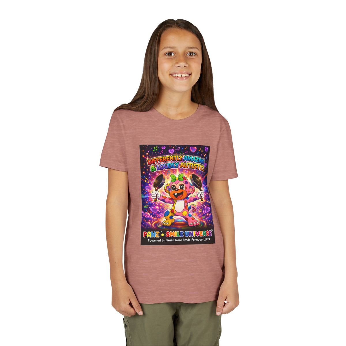 Panz™ Youth Short Sleeve Tee – "Differently Amazing & Loudly Autistic!" Graphic | Smile Universe Collection