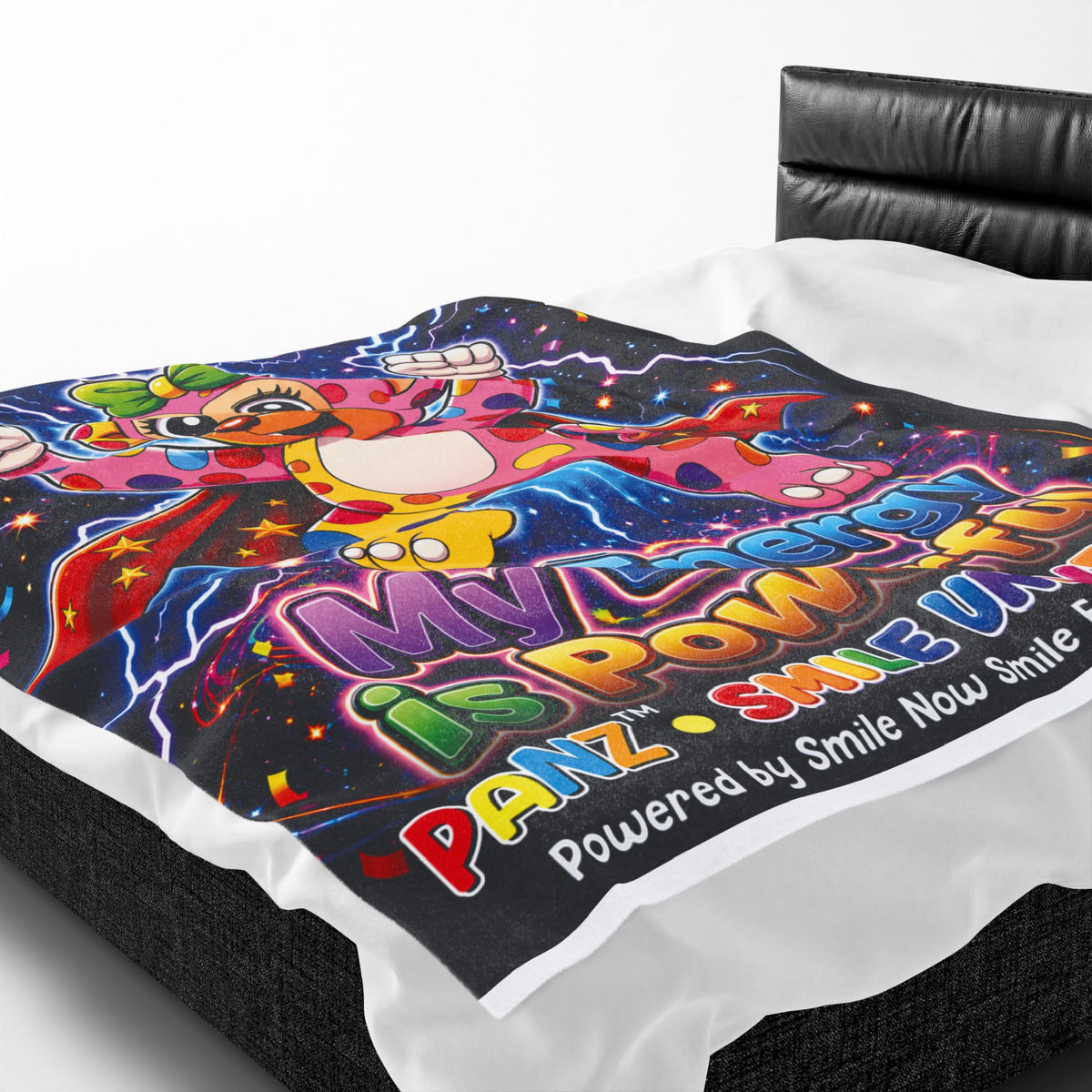 Panz™ Velveteen Plush Blanket – "My Energy is Powerful" Graphic Throw | Smile Universe Collection