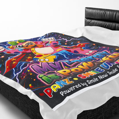 Panz™ Velveteen Plush Blanket – "My Energy is Powerful" Graphic Throw | Smile Universe Collection