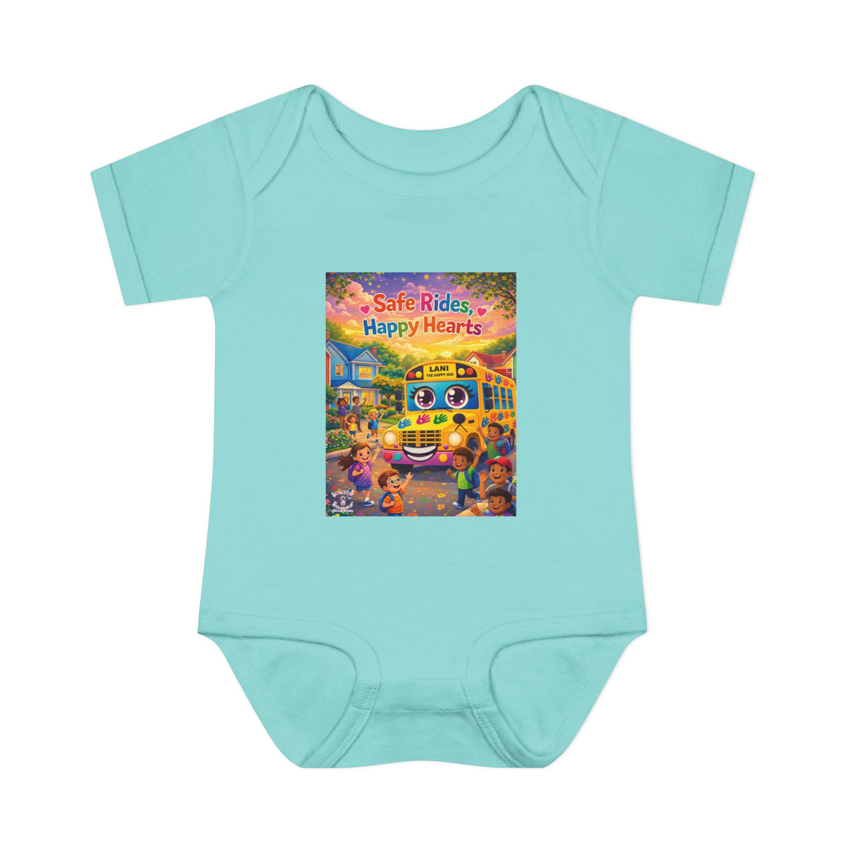 Lani™ Infant Baby Rib Bodysuit – "Safe Rides, Happy Hearts" Graphic