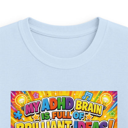 Potz™ Kids Softstyle Tee – "My ADHD Brain is Full of Brilliant Ideas!" Graphic Tee | Smile Universe Collection