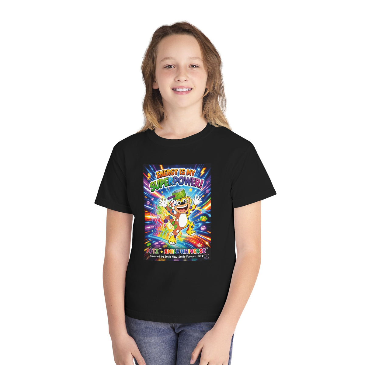 Potz™ Youth Midweight Tee – "Energy is My Superpower!" Graphic Tee | Smile Universe Collection