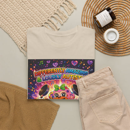 Panz™ Unisex Heavy Cotton™ Tee – "Differently Amazing & Loudly Autistic!" Graphic | Smile Universe Collection