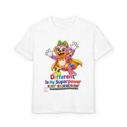 Panz™ Youth DryBlend® T-Shirt – "Different is My Superpower" Graphic | Smile Universe Collection