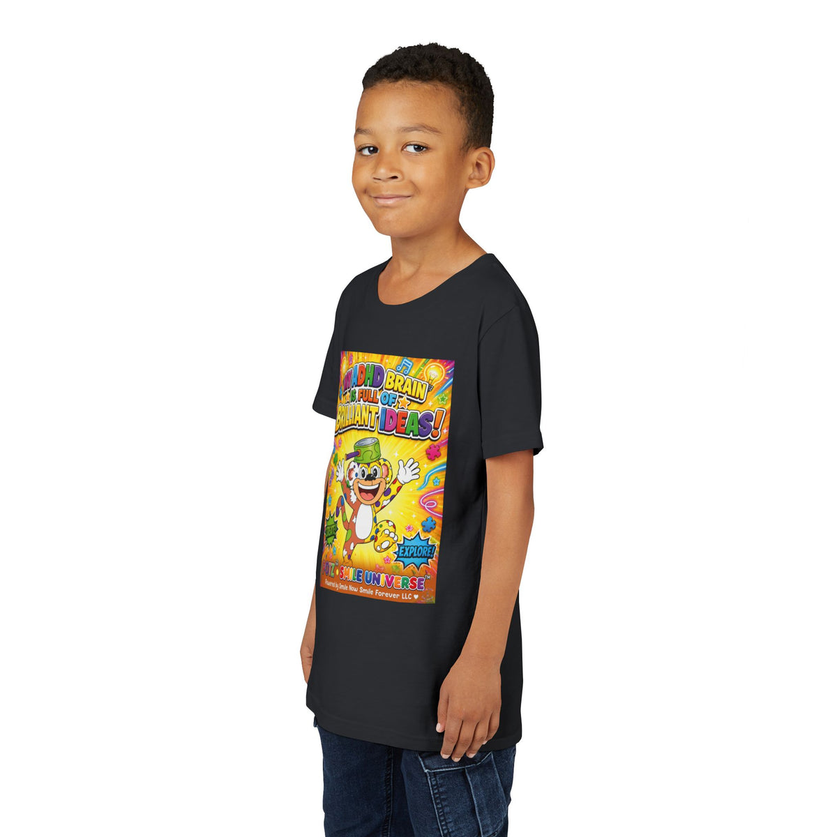 Potz™ Youth Short Sleeve Tee – "My ADHD Brain is Full of Brilliant Ideas!" Graphic Tee | Smile Universe Collection