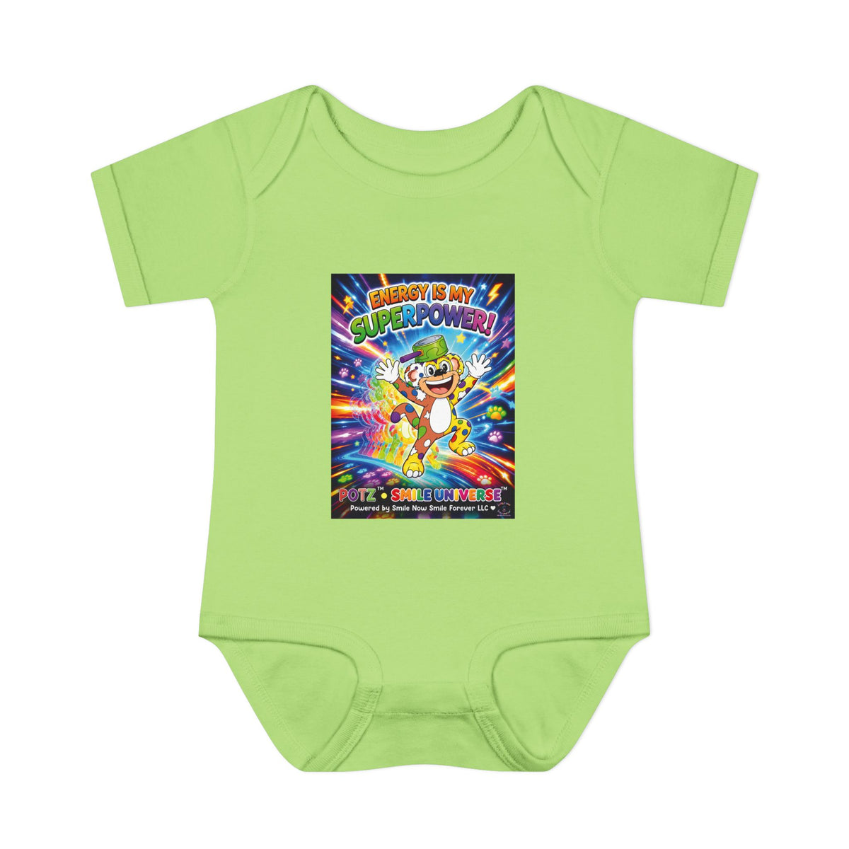 Potz™ Infant Baby Rib Bodysuit – "Energy is My Superpower!" Graphic Onesie | Smile Universe Collection