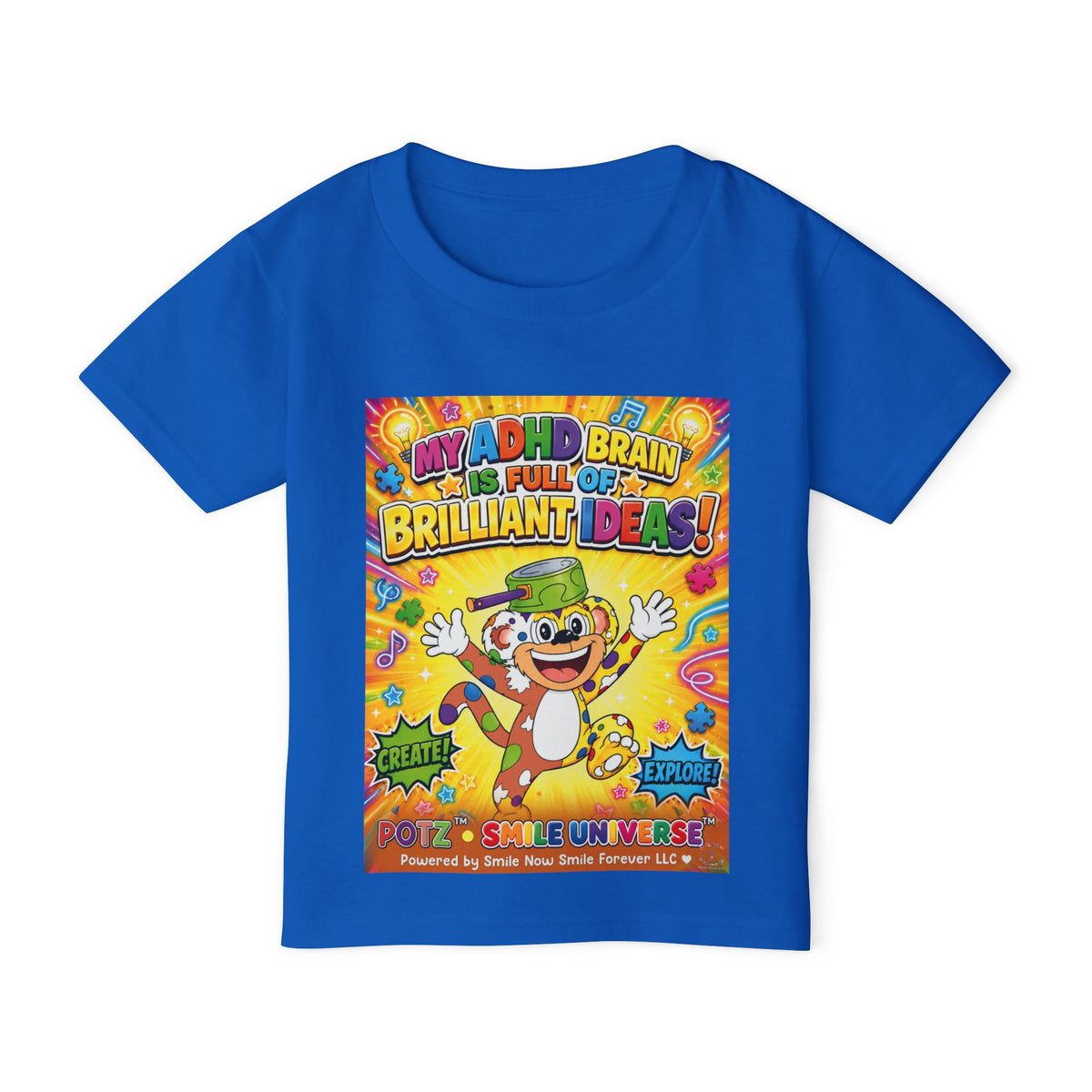 Potz™ Heavy Cotton™ Toddler T-Shirt – "My ADHD Brain is Full of Brilliant Ideas!" Graphic Tee | Smile Universe Collection