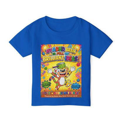 Potz™ Heavy Cotton™ Toddler T-Shirt – "My ADHD Brain is Full of Brilliant Ideas!" Graphic Tee | Smile Universe Collection
