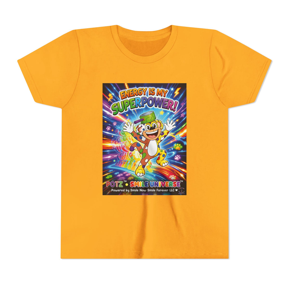 Potz™ Youth Short Sleeve Tee – "Energy is My Superpower!" Graphic Tee | Smile Universe Collection