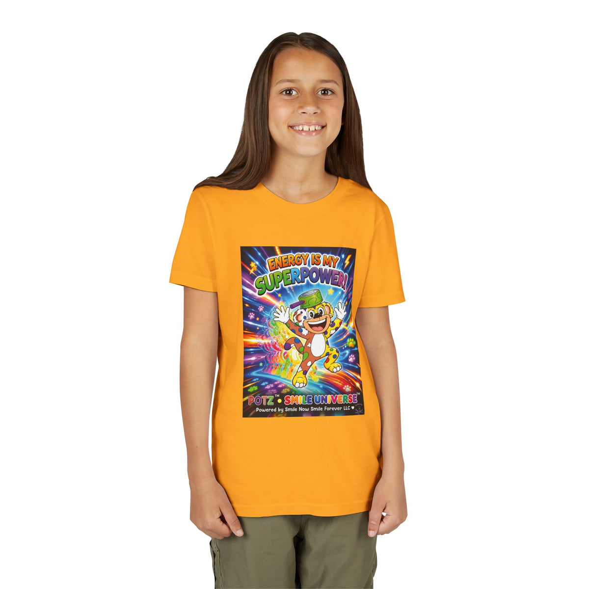 Potz™ Youth Short Sleeve Tee – "Energy is My Superpower!" Graphic Tee | Smile Universe Collection