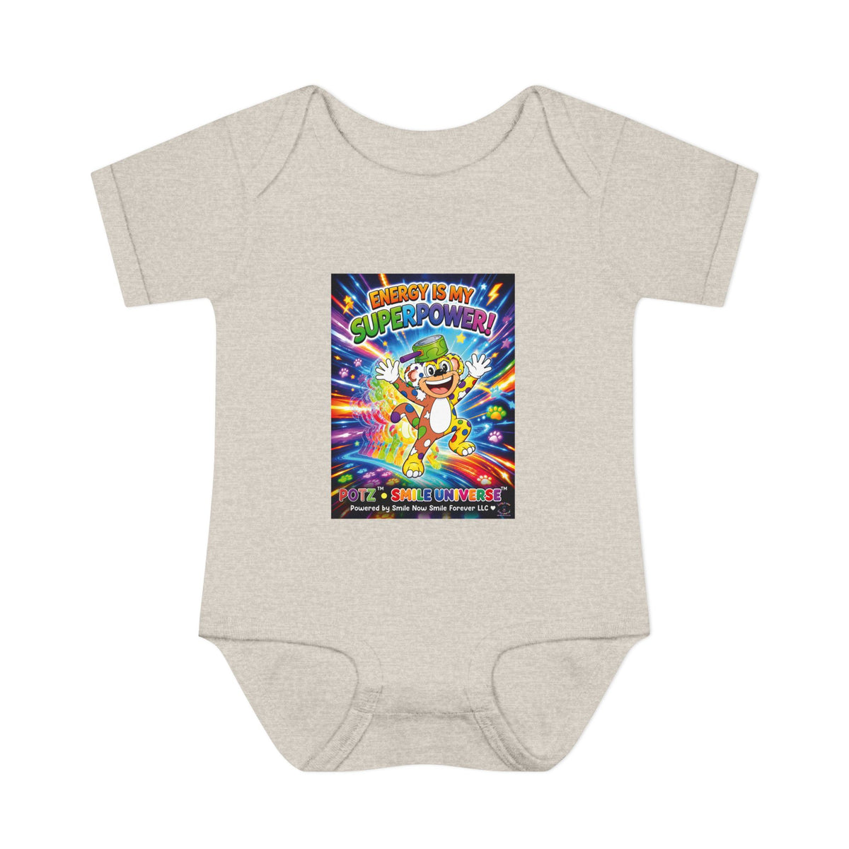 Potz™ Infant Baby Rib Bodysuit – "Energy is My Superpower!" Graphic Onesie | Smile Universe Collection
